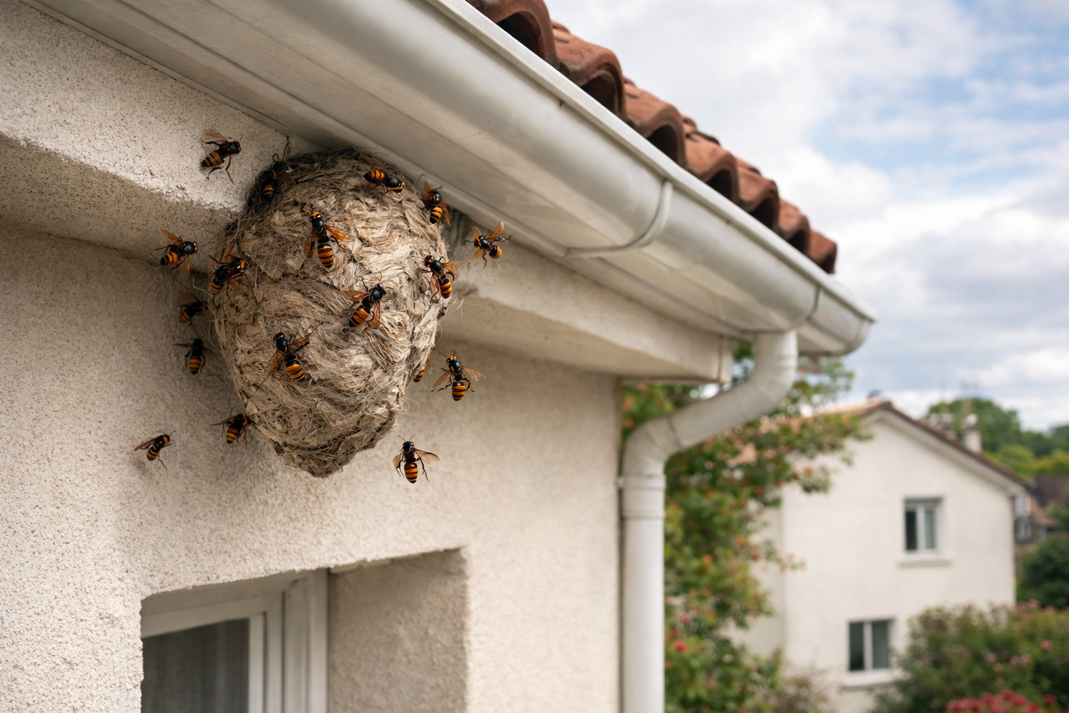 Nid de frelons asiatiques toiture maison
